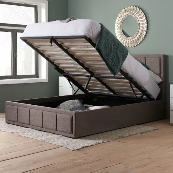 Ottoman Bed Frame with Storage - Grey, Fabric