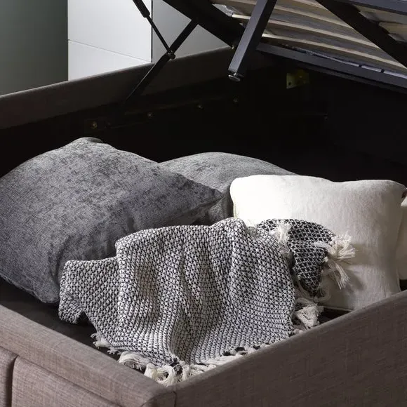 Ottoman Bed Frame with Storage - Grey, Fabric