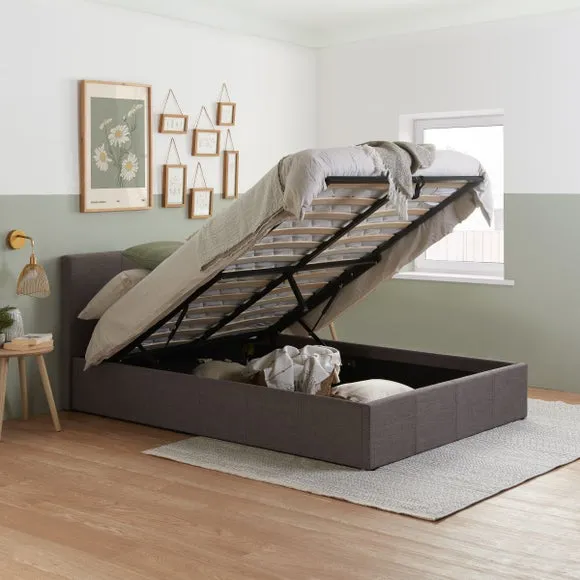 Ottoman Bed Frame with Storage - Grey, Fabric