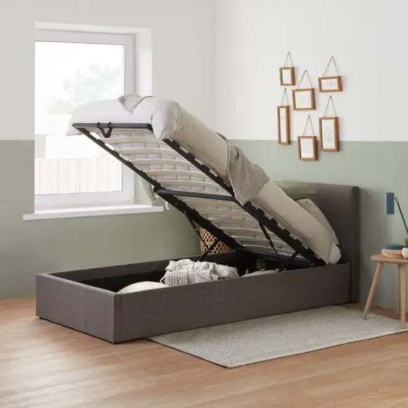 Ottoman Bed Frame with Storage - Grey, Fabric