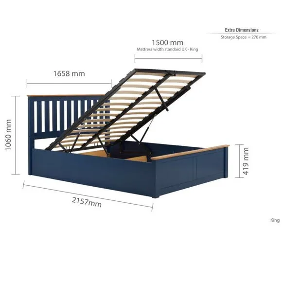Ottoman Bed Frame with Storage - Navy, Wood