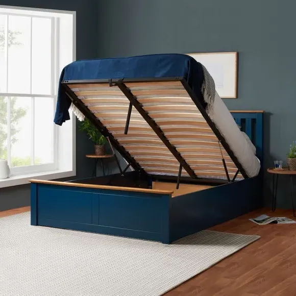 Ottoman Bed Frame with Storage - Navy, Wood