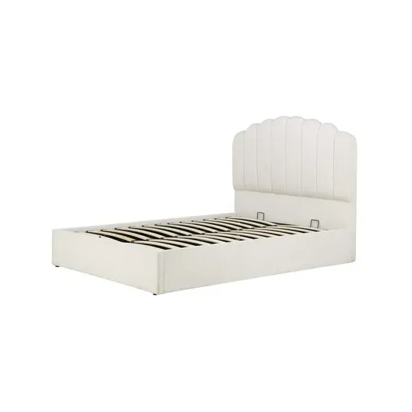 Ottoman Bed Frame with Storage - Off-White, Fabric