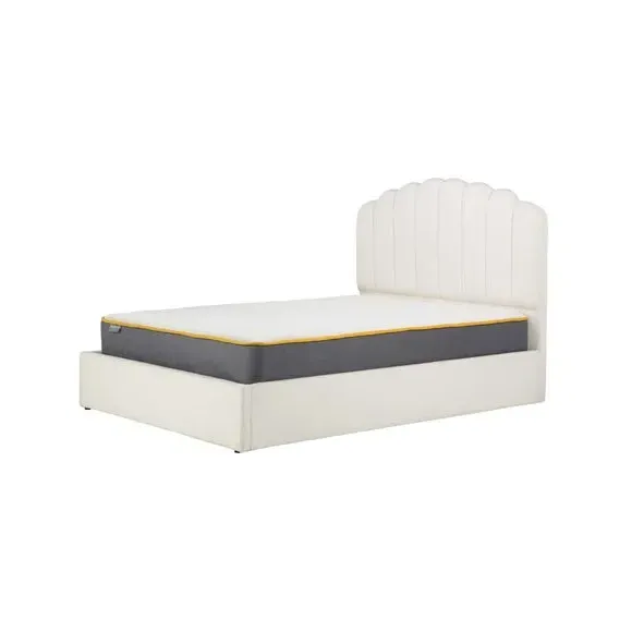 Ottoman Bed Frame with Storage - Off-White, Fabric