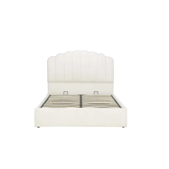 Ottoman Bed Frame with Storage - Off-White, Fabric