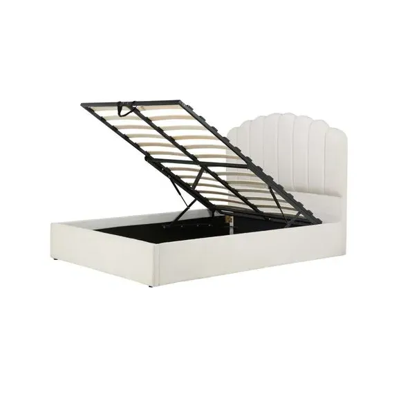 Ottoman Bed Frame with Storage - Off-White, Fabric
