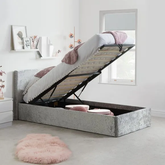 Ottoman Bed Frame with Storage - Silver, Velvet