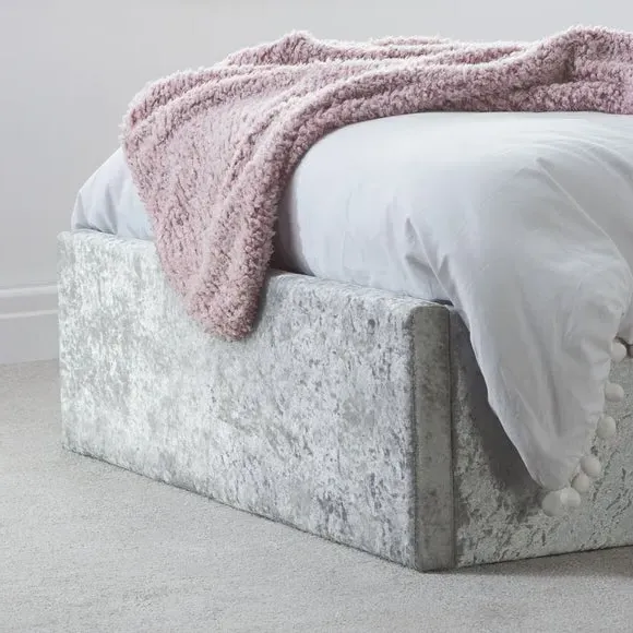 Ottoman Bed Frame with Storage - Silver, Velvet