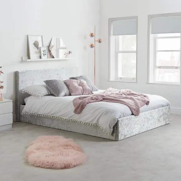 Ottoman Bed Frame with Storage - Silver, Velvet