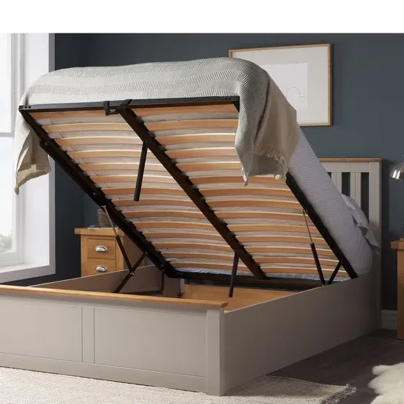 Ottoman Bed Frame with Storage - Smoke, Wood