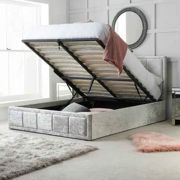 Ottoman Bed Frame with Storage - Steel, Velvet