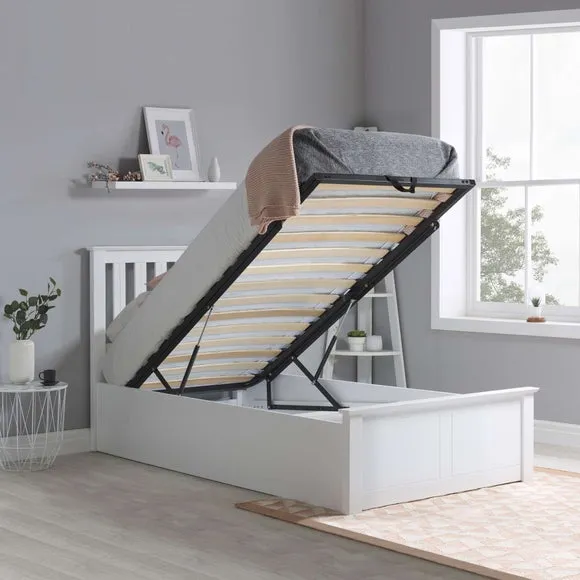 Ottoman Bed Frame with Storage - White, Wood