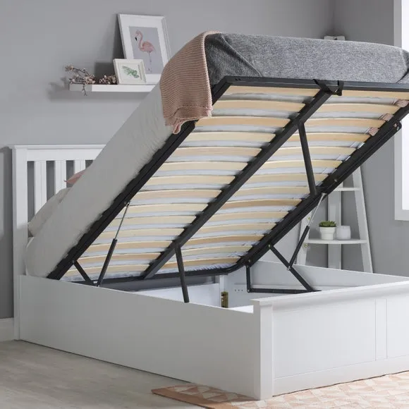 Ottoman Bed Frame with Storage - White, Wood