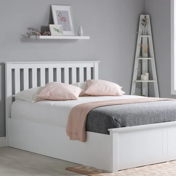 Ottoman Bed Frame with Storage - White, Wood
