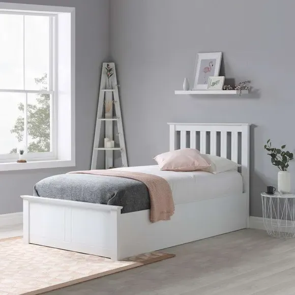 Ottoman Bed Frame with Storage - White, Wood
