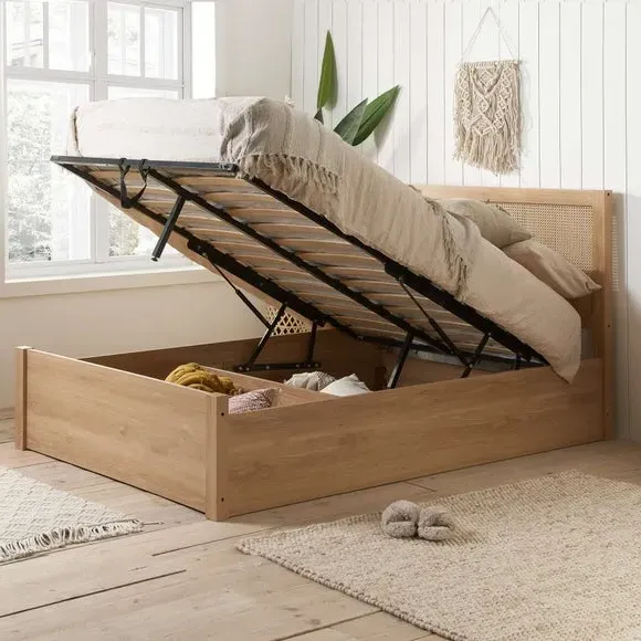 Ottoman Bed with Storage - Brown, Rattan