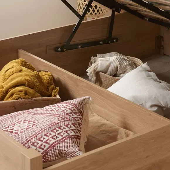 Ottoman Bed with Storage - Brown, Rattan