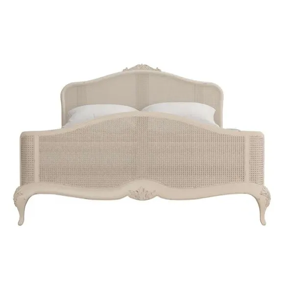 Rattan Bed Frame with Carved Details - Cream