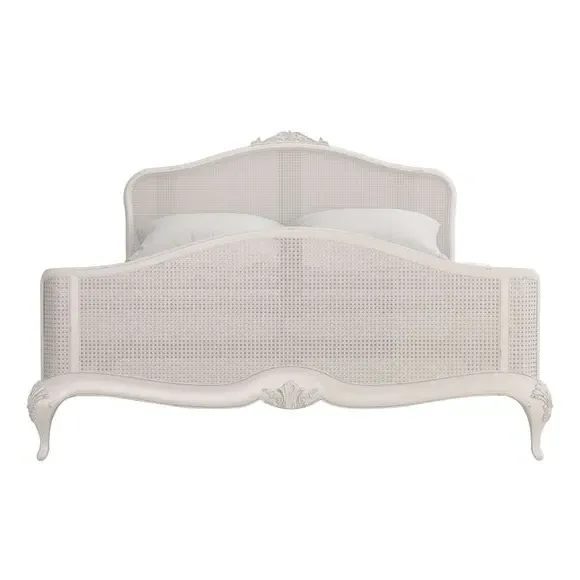 Rattan Bed Frame with Carved Details - Grey, Wood