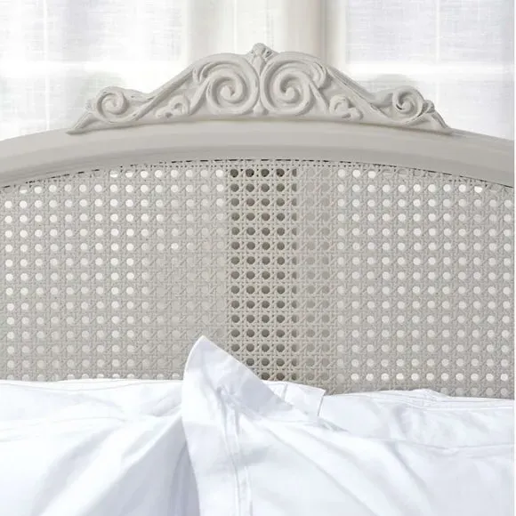 Rattan Bed Frame with Carved Details - Grey, Wood