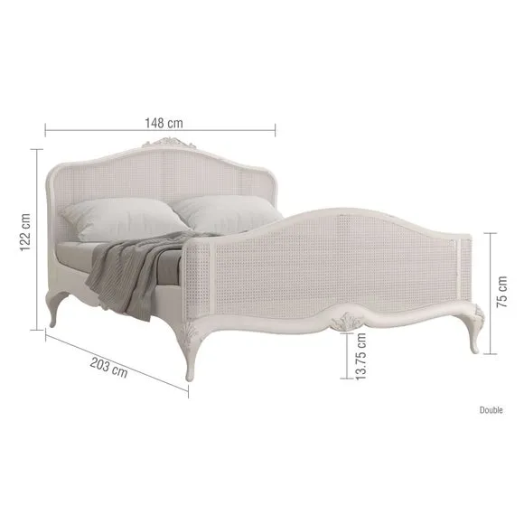 Rattan Bed Frame with Carved Details - Grey, Wood