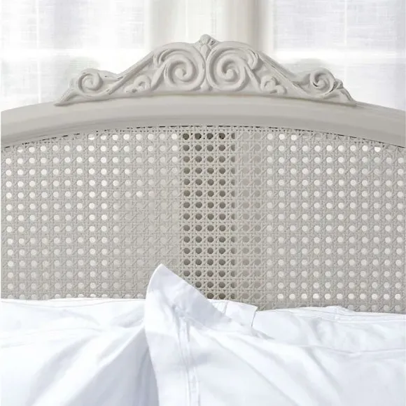 Rattan Bed Frame with Carved Details - Grey, Wood