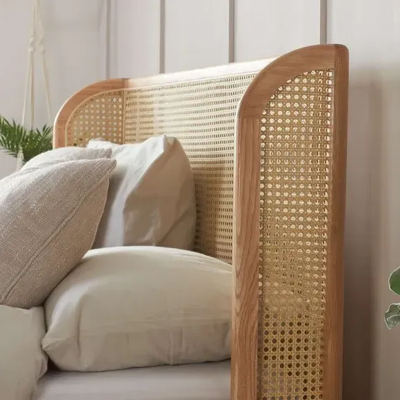 Rattan Bed Frame with Low Foot End - Oak