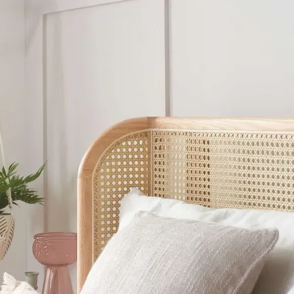 Rattan Bed Frame with Low Foot End - Oak