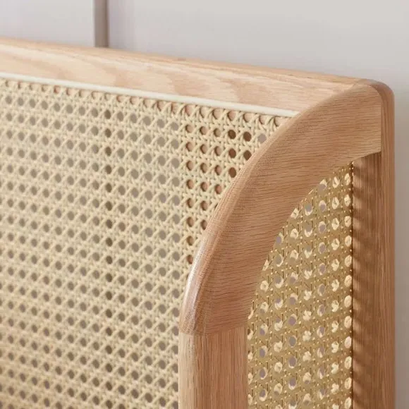 Rattan Bed Frame with Low Foot End - Oak