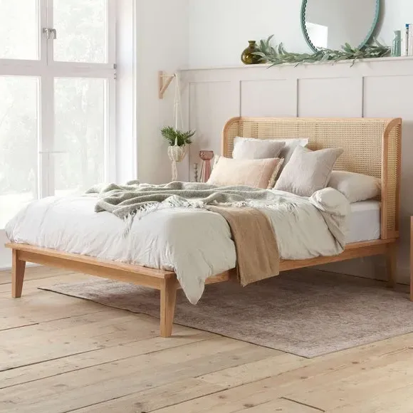 Rattan Bed Frame with Low Foot End - Oak image