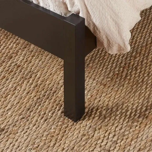 Rattan Bed with Low Foot End - Black, Wood Effect