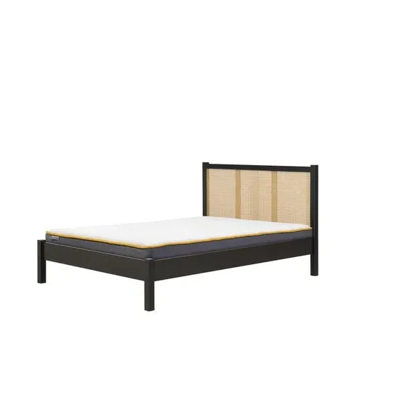 Rattan Bed with Low Foot End - Black, Wood Effect