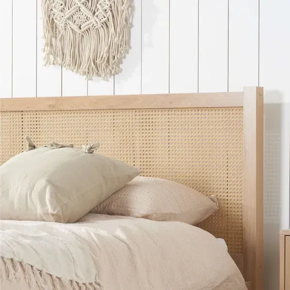 Rattan Bed with Low Foot End - Brown, Wood Effect