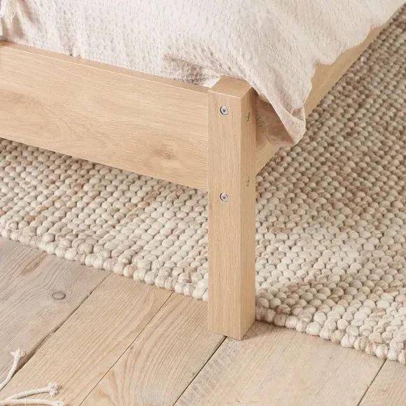 Rattan Bed with Low Foot End - Brown, Wood Effect