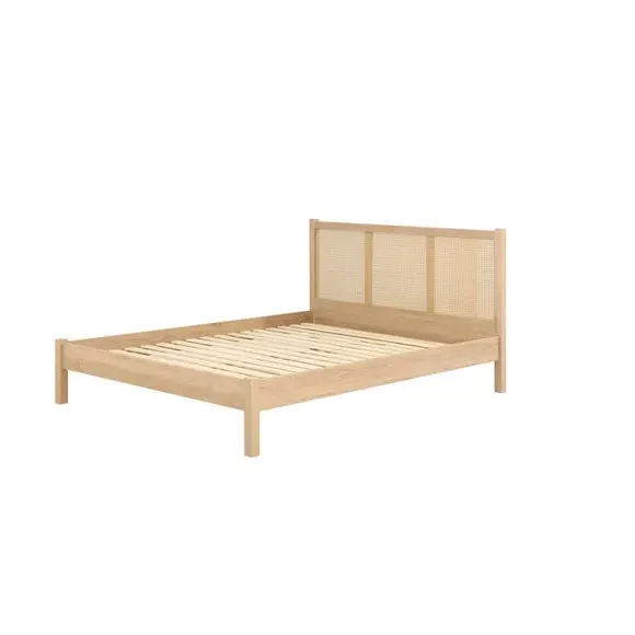 Rattan Bed with Low Foot End - Brown, Wood Effect