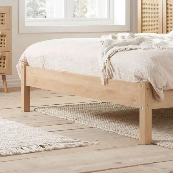 Rattan Bed with Low Foot End - Brown, Wood Effect