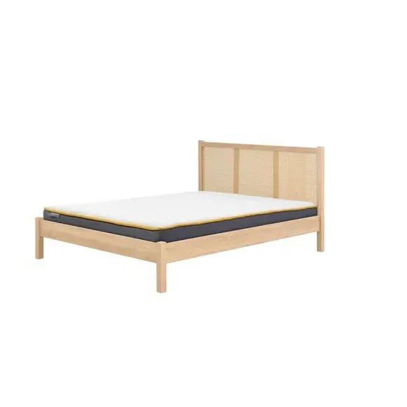 Rattan Bed with Low Foot End - Brown, Wood Effect