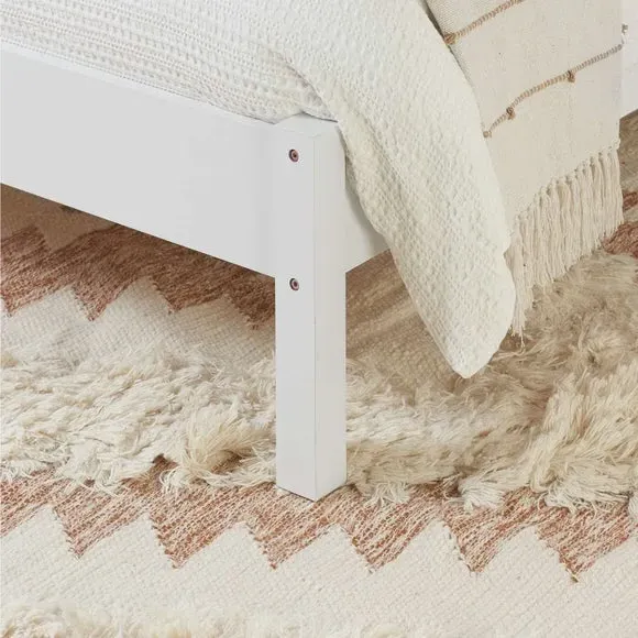 Rattan Bed with Low Foot End - White, Wood Effect