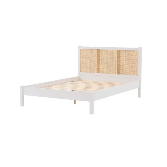 Rattan Bed with Low Foot End - White, Wood Effect