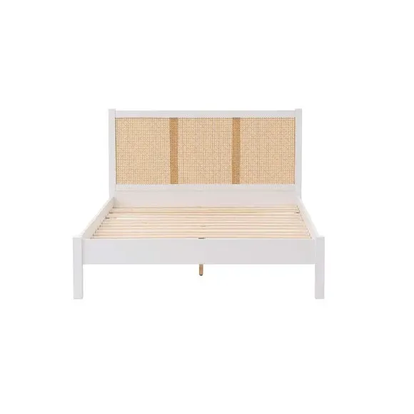 Rattan Bed with Low Foot End - White, Wood Effect