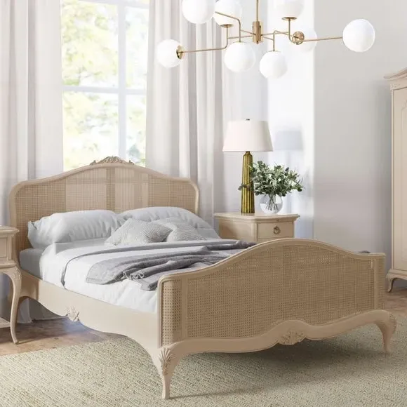 Rattan Headboard with Carved Details - Cream