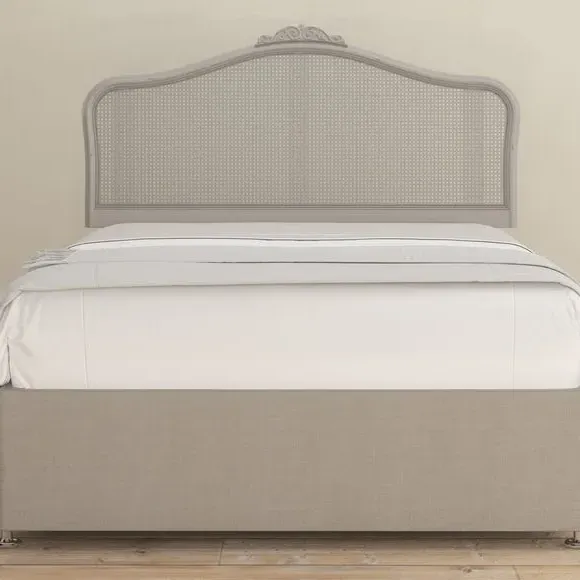 Rattan Headboard with Carved Frame - Grey, Wood