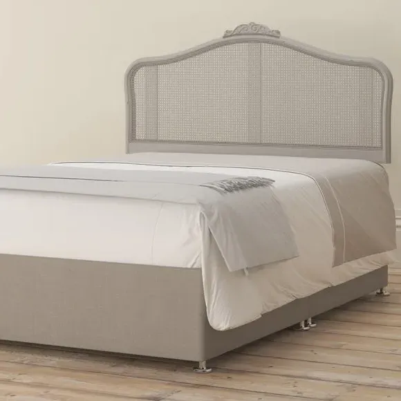 Rattan Headboard with Carved Frame - Grey, Wood