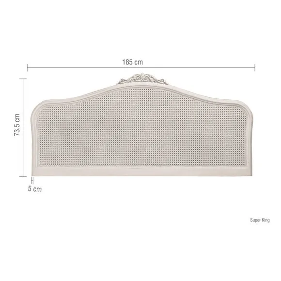 Rattan Headboard with Carved Frame - Grey, Wood