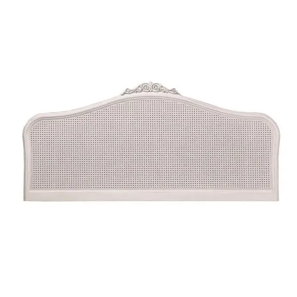 Rattan Headboard with Carved Frame - Grey, Wood image