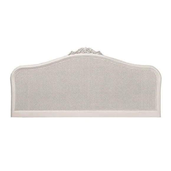 Rattan Headboard with Carved Frame - Grey, Wood