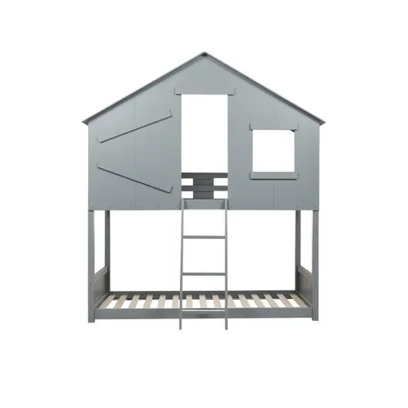 Safari Bunk Bed Frame with Play Area - Grey