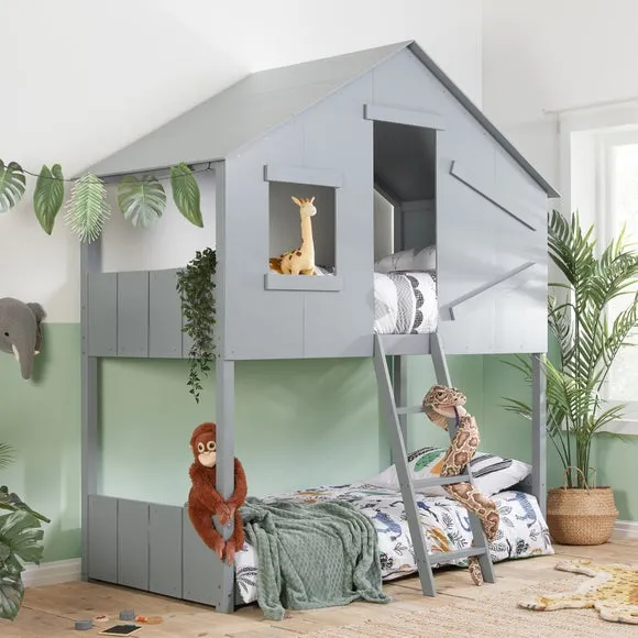 Safari Bunk Bed Frame with Play Area - Grey