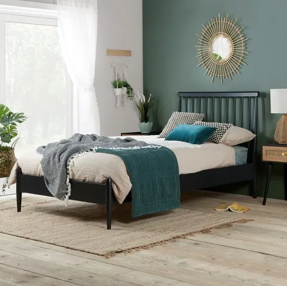 Spindle Bed Frame - Black, Oak Wood