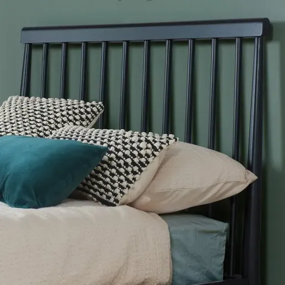 Spindle Bed Frame - Black, Oak Wood